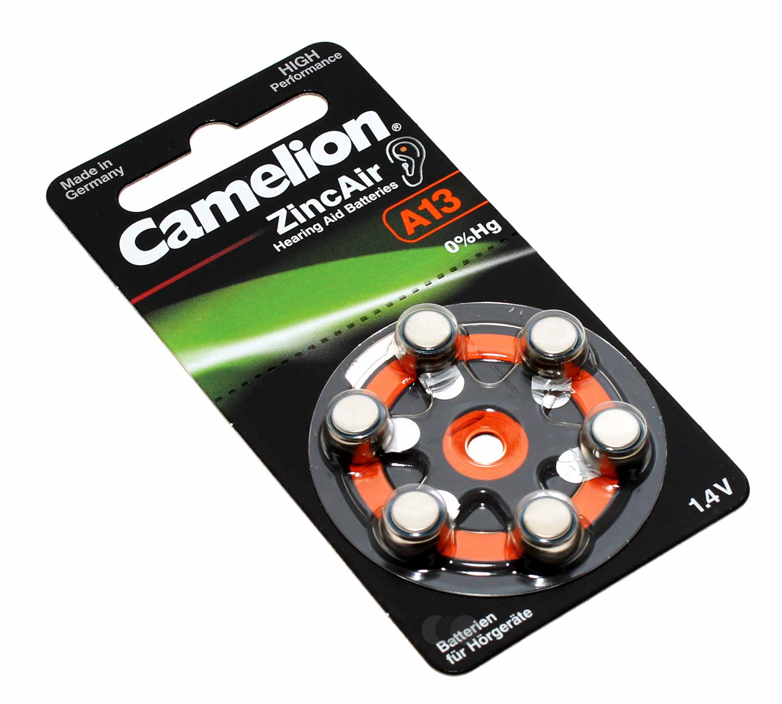 6er Pack Camelion A13 Knopfzelle (Batterie) | PR48 | A13-BP6 | für Hörgeräte | 1,4V 280mAh