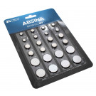 24 Stk. Absina Knopfzellen-Set mit AG1, AG3, AG4, AG10, AG13, CR2016, CR2025, CR2032, 401008