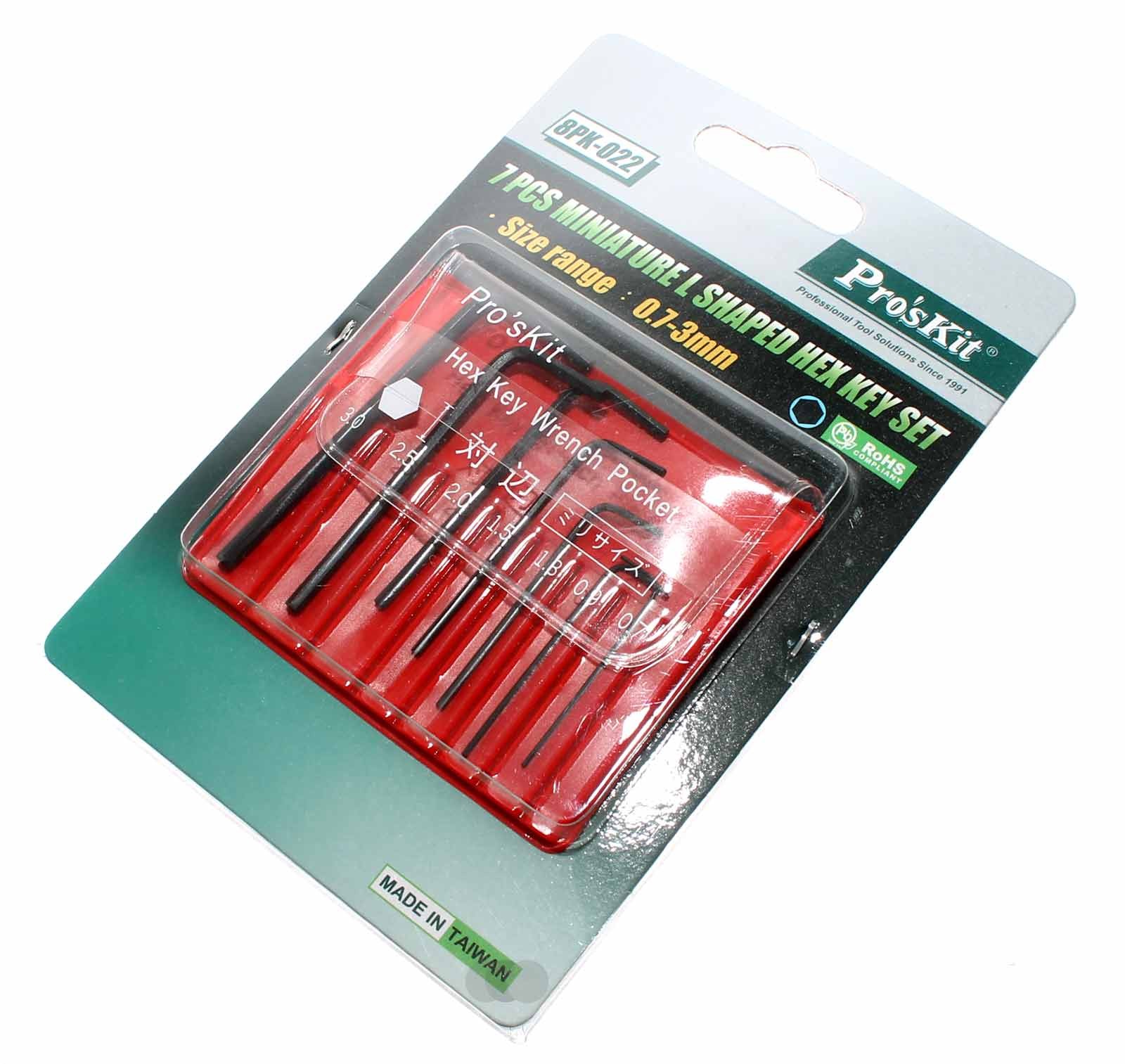 Sechskant Schlüssel Satz Mini 7 teilig 0,7 0,9 1,3 1,5 2 2,5 3mm, Pro'sKit 8PK-022