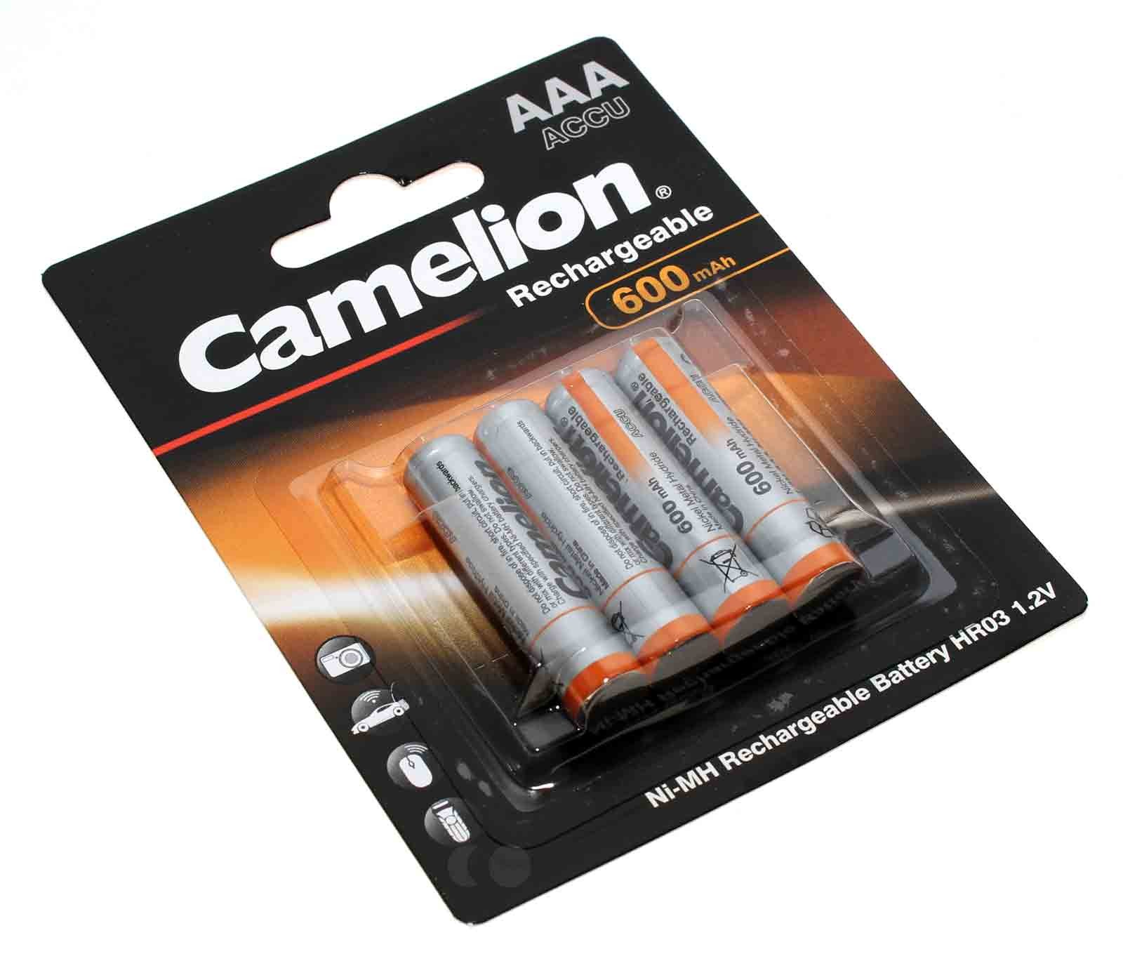 4er Pack Camelion Ni-Mh Akku, AAA, 1,2V, 600mAh, NH-AAA600-BP4, HR03, Micro, DECT-Schnurlostelefon, Fotoapparat