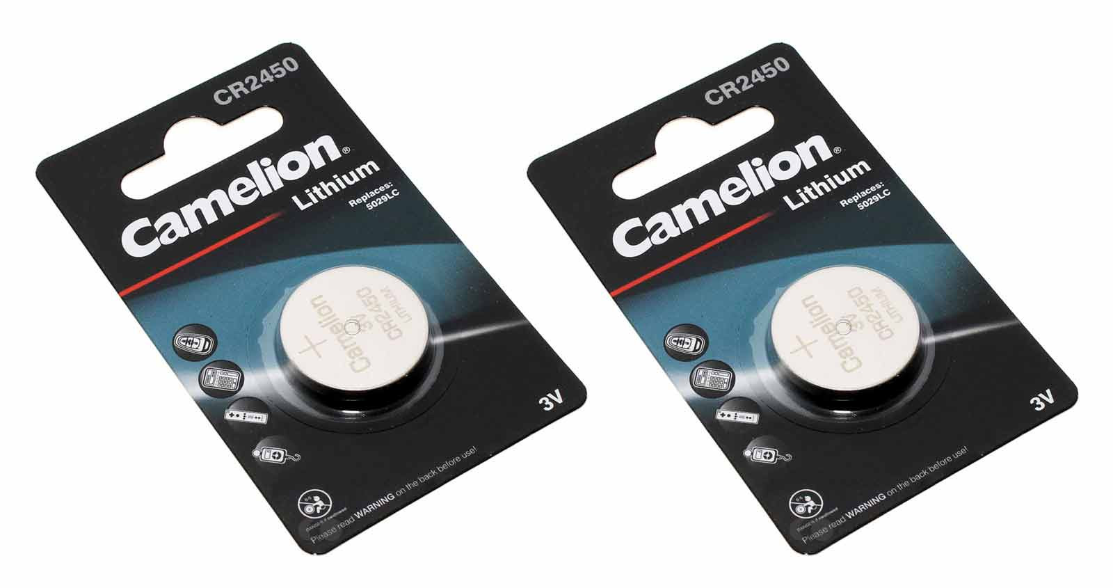 2x Camelion CR2450 Lithium Knopfzelle Batterie, DL2450, 5029LC, E-CR2450, 3V, 550mAh