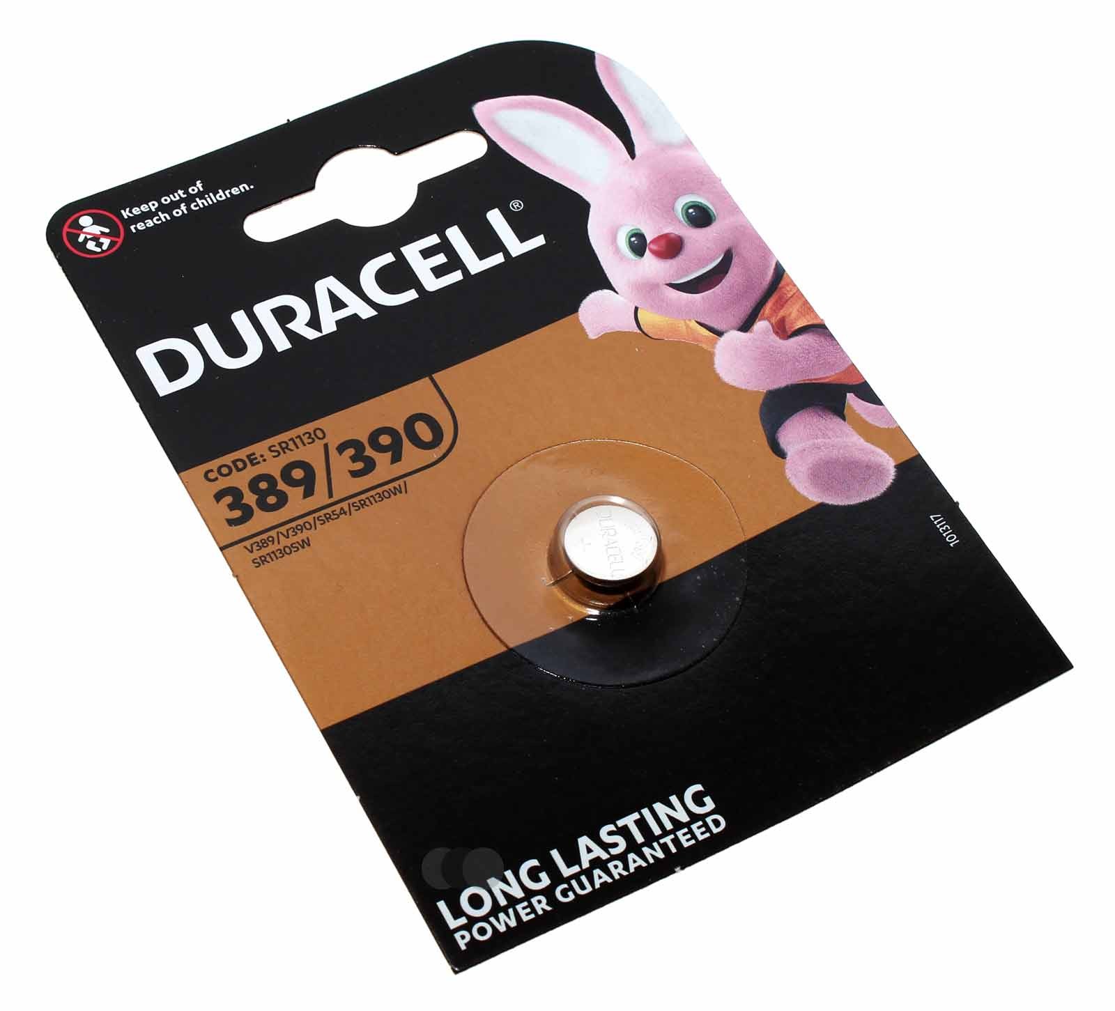 Duracell 389 / 390 Knopfzelle Batterie Silberoxid für Uhren u.a., wie SR 54, SR1130, 1,55V, 80mAh