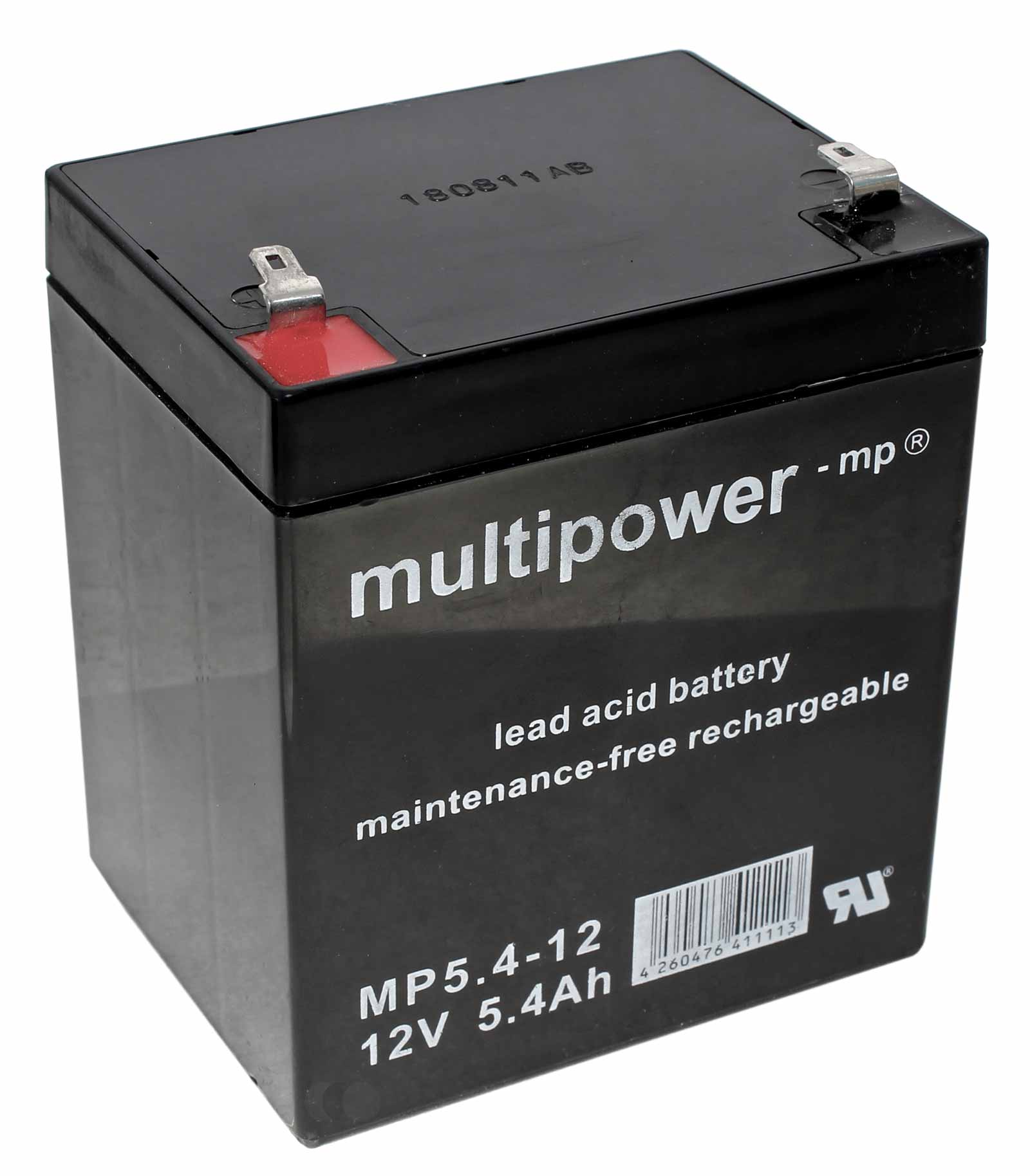 Multipower MP5.4-12 Blei Akku AGM | 4,8mm Faston F1 Flachstecker Anschluss | 12 Volt 5,4Ah 